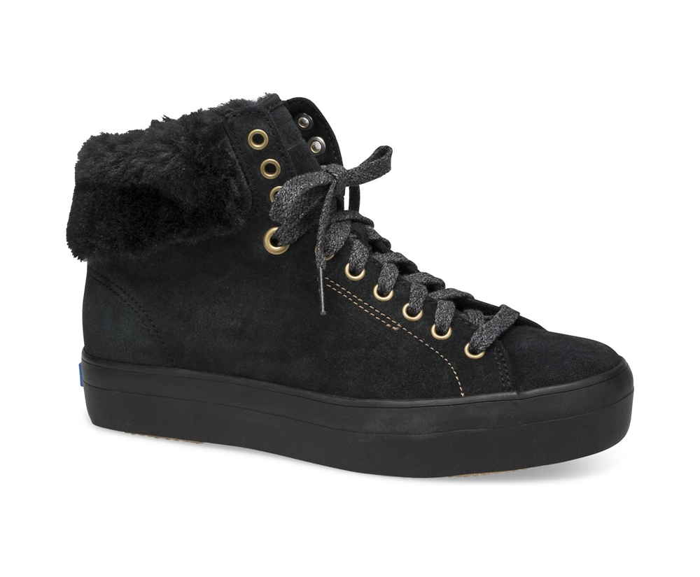 Keds Womens Sneakers Black - Rise Hi Suede Faux Fur - 346KEVSFX